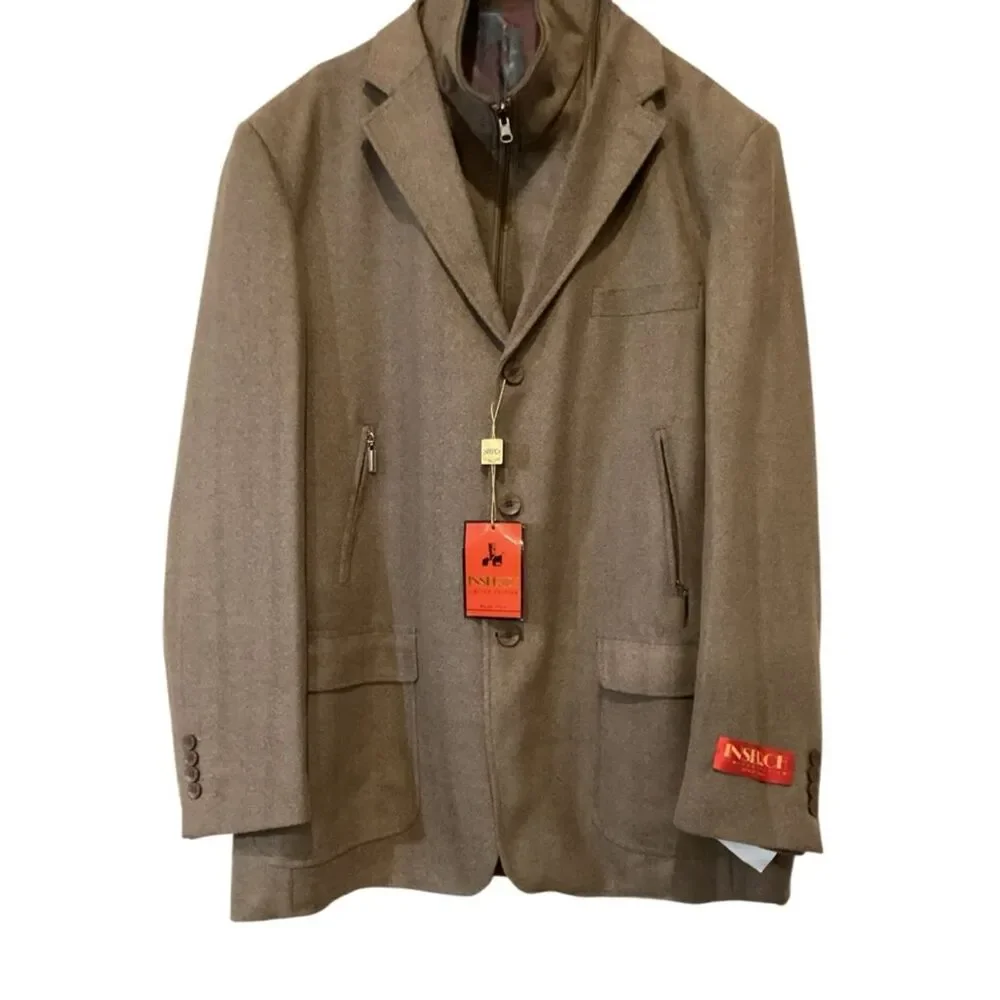 NWT Inserch Blazer Brown Soft Tweed Flannel Herringbone Paisley Lining Size 2XL